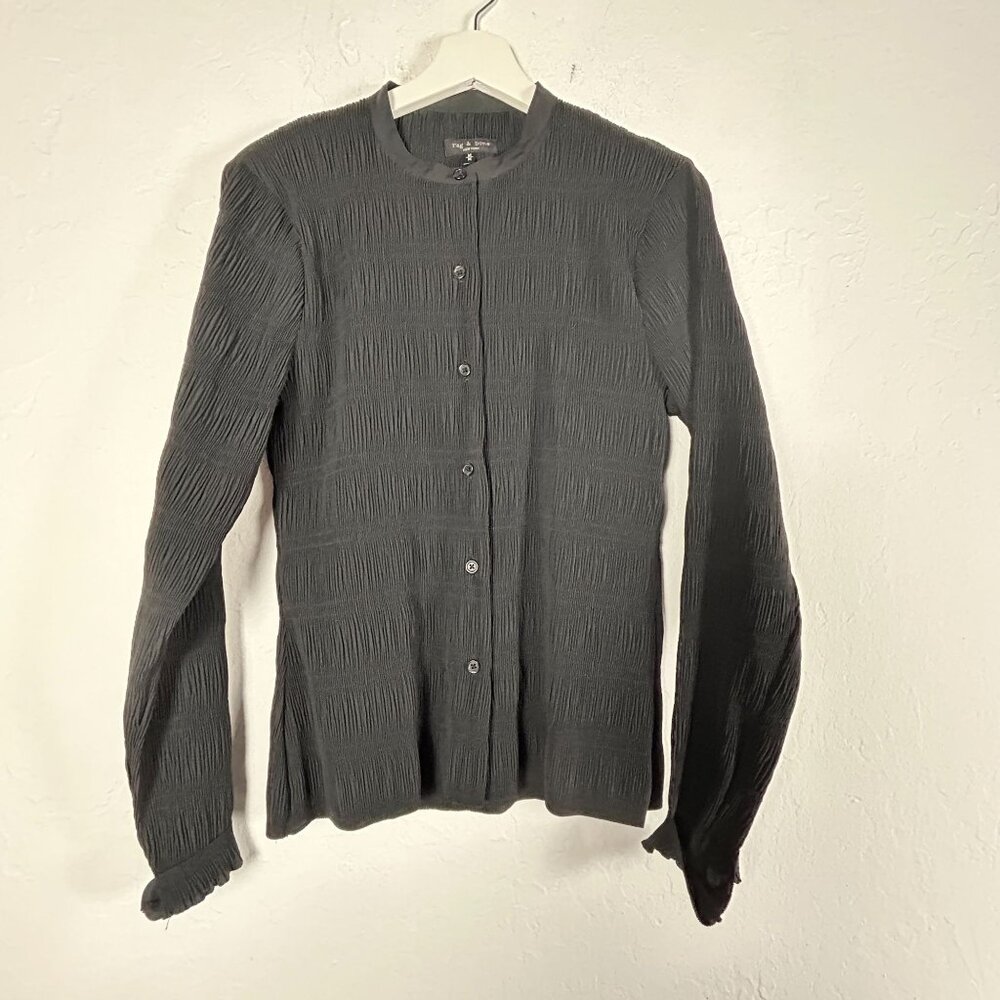 Rag & Bone Womens Pleated Button-Up Blouse Medium Black Long Sleeve Lightweight